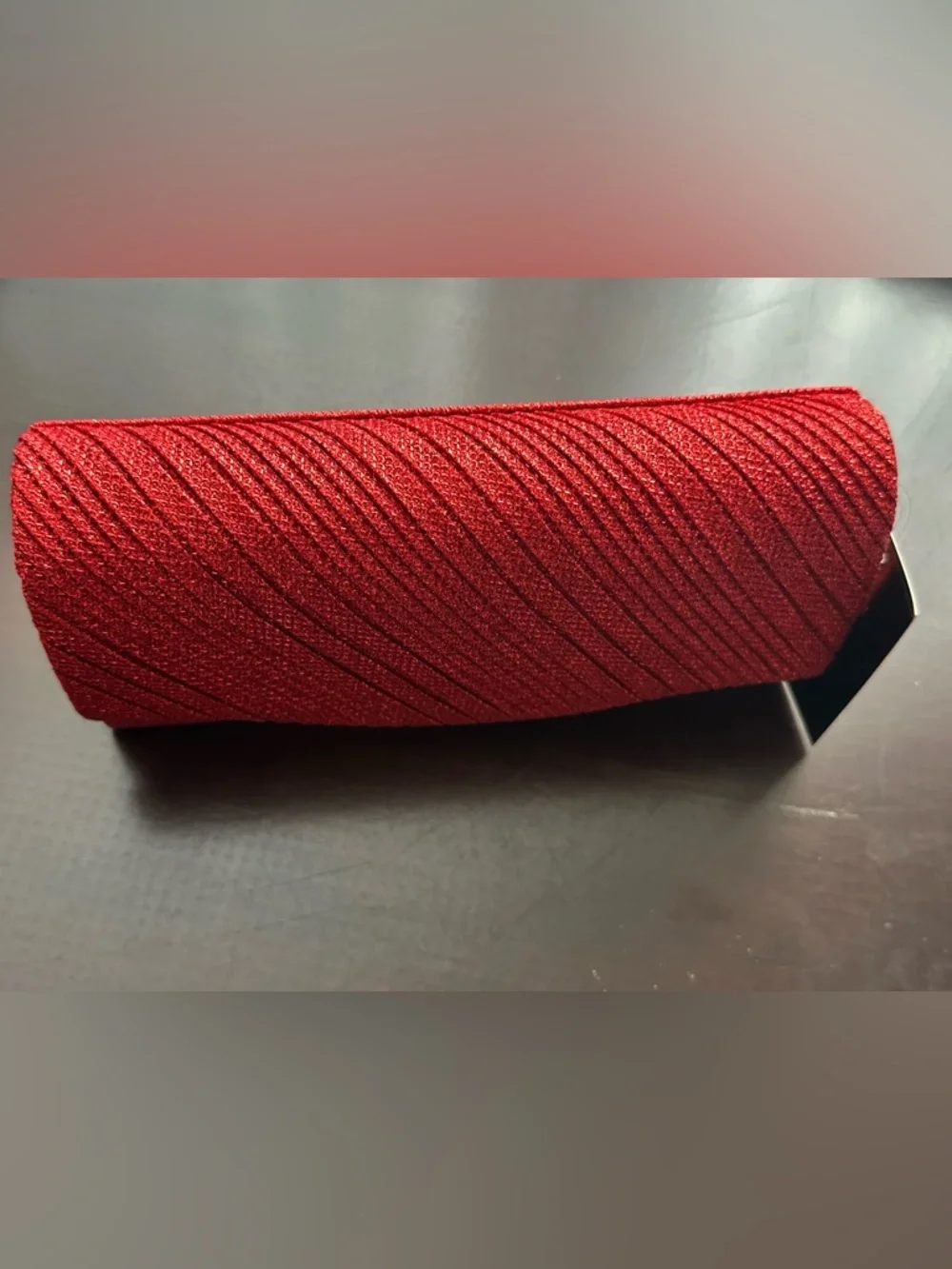 Red Textured Evening Clutch with Diagonal Detail - Picture 4 of 9